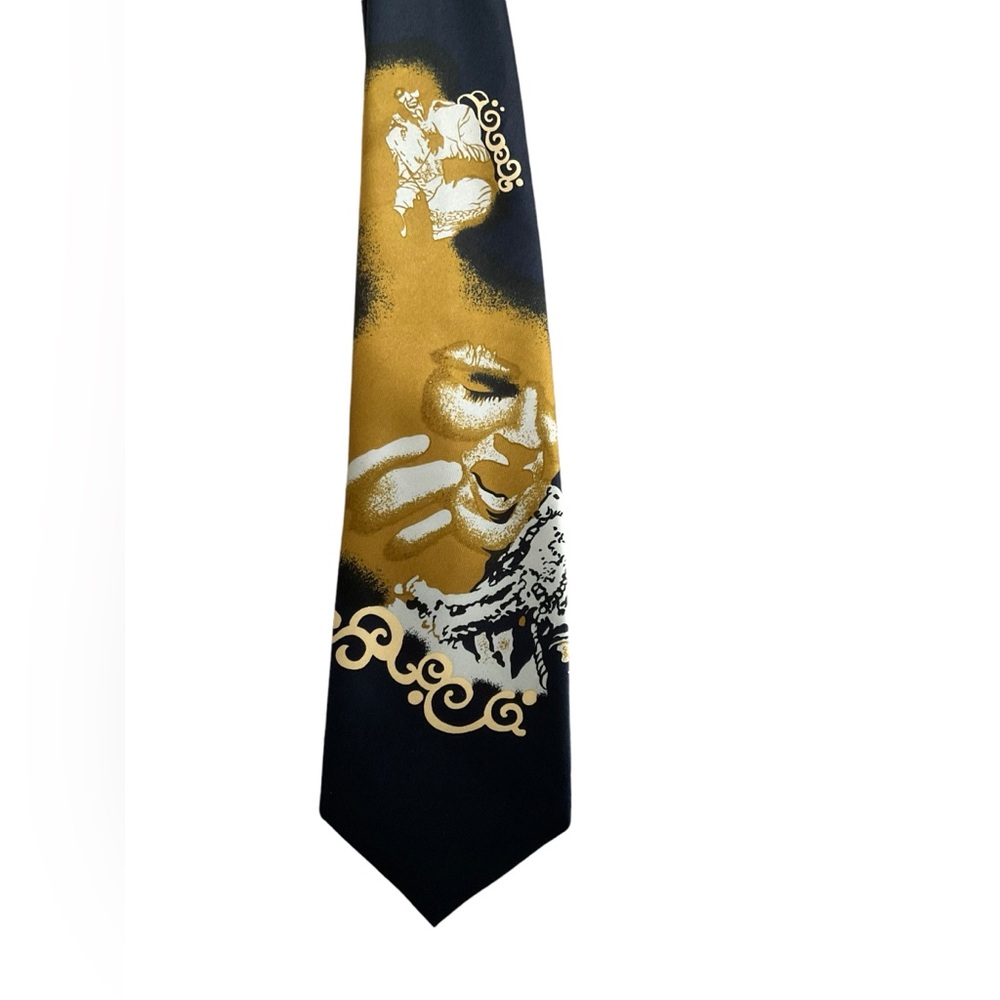 ALBEARI Elvis Presley Men’s Novelty Neck Tie Black Gold Double Graphic NWOT